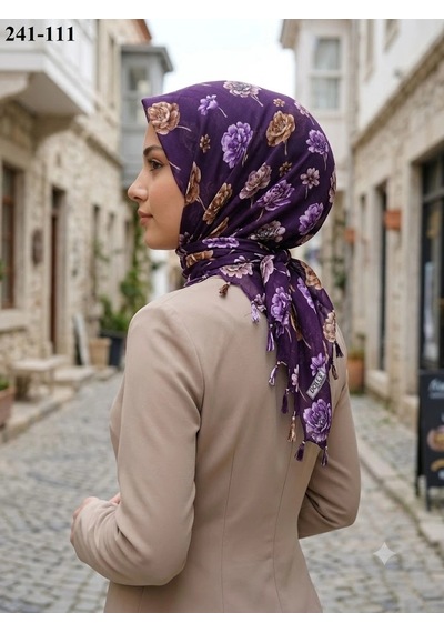 Dolce Cotton Desenli Sökme Boncuklu Eşarp 241-111 Çok Renkli
