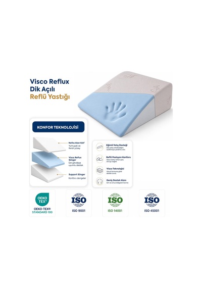 Homedius Viscotherm Reflux Dik Açılı Silk Kumaş Reflü Yastığı 65x60x20 Cm Beyaz