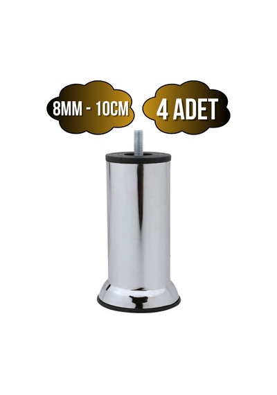 Metal Ayak Vidalı Pasolu Mobilya Yatak Koltuk Baza Ayağı Metal 4 Adet 10cm 8mm Vidalı Krom