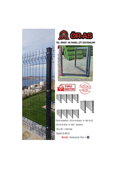 Ör-as Tel Örgü Ve Panel Çit Sistemleri Panel Çit Takım 150 Cm Yükseklik 25 Mt Uzunluk 150 X 100 Kapı-renk-antrasit Gri