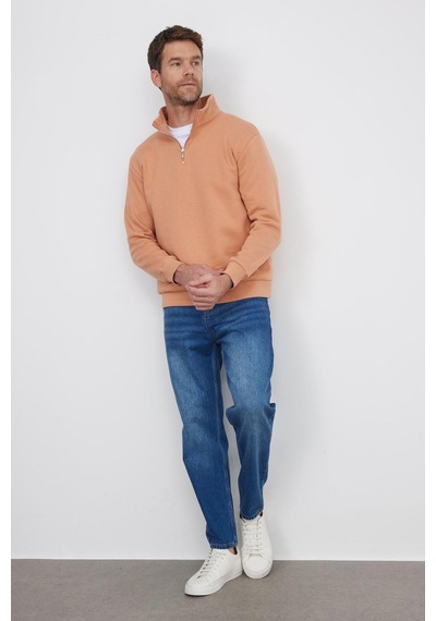 Tudors Unisex Relax Fit Rahat Kesim Pamuklu İçi Polarlı Yarım Fermuarlı Yavruağzı Dik Yaka Sweatshirt-35160 Çok Renkli