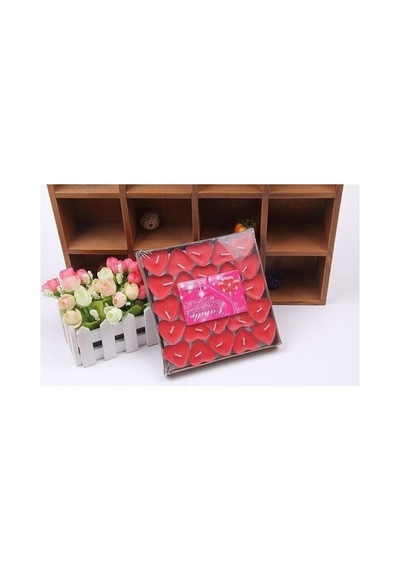 Kırmızı Kalpli Tealight Mum 50 Adet Kokusuz Kırmızı