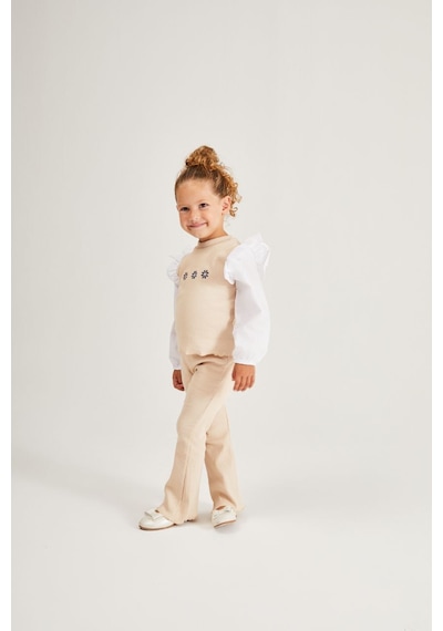 Noble Kids Kız Çocuk Çiçek Nakışlı Triko Takım Bej Noble Kids Kız Çocuk Çiçek Nakışlı Triko Takım Bej
