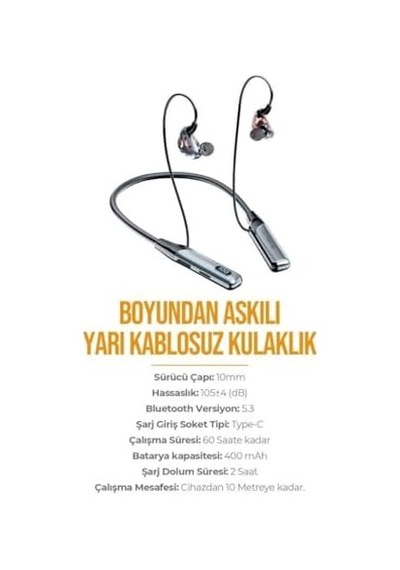 Az-bn02 Boyun Askılı Bluetooth Kulaklık 400mah, 60 Saat Bekleme Az-bn02