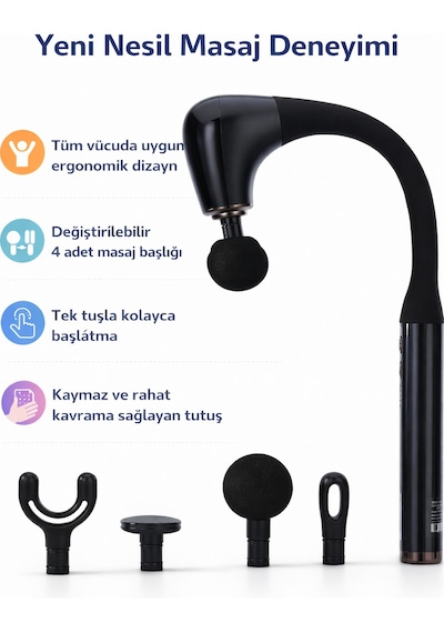 U Şeklinde Derin Doku, Boyun Ve Omuz Sırt Bel Uzatılmış Sap Masaj Tabancası Masaj 4 Başlık Ve 5 Mod Diğer