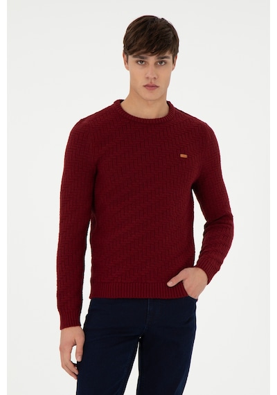 U.S. Polo Assn. Erkek Slim Fit Bisiklet Yaka Bordo Kazak 50297050-VR014
