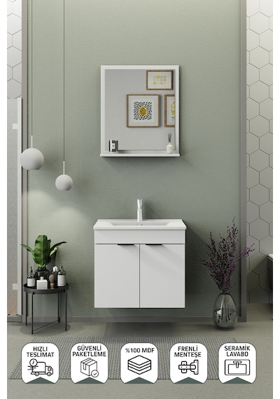 Biani Fix Arya 65 Cm Banyo Dolabı,Seramik Lavabolu, Aynalı,Lavabo Dahil,Mdf,Mat Beyaz Biani Fix Arya 65 Cm Banyo Dolabı,Seramik Lavabolu, Aynalı,Lavabo Dahil,Mdf,Mat Beyaz