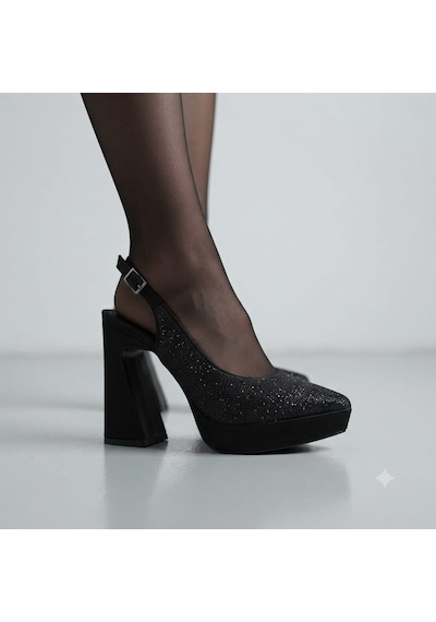 Cyln Milano 1280 Kadın Taşlı Platform Topuklu Ayakkabı 12 Cm Topuk Boyu Siyah
