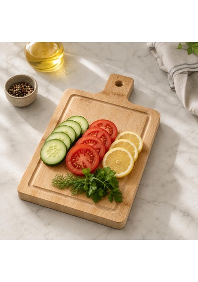 Bambu Kesme Tahtası, 40 X 20 X 2,5 Cm Kalın Doğrama Ve Servis Tahtası, Saplı, Askı Delikli, Oluklu Büyük Boy Mut Diğer