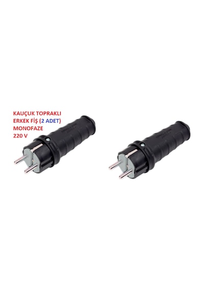 Siyah Topraklı Erkek Fiş 220 V Kauçuklu Monofaze 2 Adet
