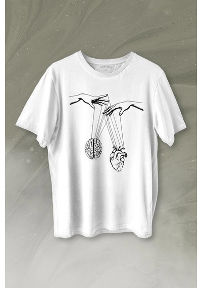 Asılan Kalp Ve Beyin Aşk Akıl Mantık Minimal Baskılı Tişört Unisex T-shirt 001