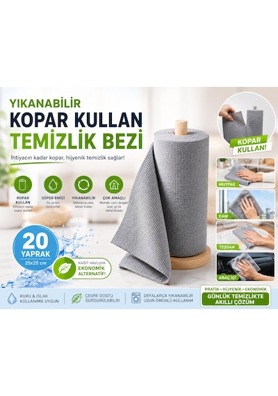 20 Yaprak Gri Renk Mikrofiber Genel Temizlik Bezi Leke Tutmaz Koku Yapmaz 25 25 Cm Kopart Kullan Açık Gri