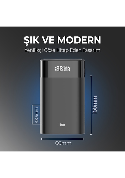 Bix Pb65w 20000mah Usb Ve 2 Type-c Pd 65w Üç Çıkışlı Powerbank