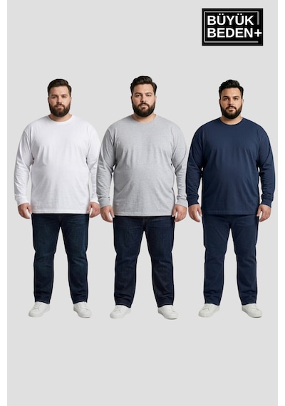 Süperlife Erkek Büyük Beden 3'lü Set Uzun Kollu 2 İplik Bisiklet Yaka Tişört Spr26bts942+3 Whıte-navy-grey Mel Süperlife Erkek Büyük Beden 3'lü Set Uzun Kollu 2 İplik Bisiklet Yaka Tişört Spr26bts942+3 Whıte-navy-grey Mel