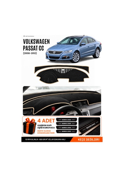 Volkswagen Passat Cc 2008-2012 Uyumlu Torpido Örtüsü, Torpido Kılıfı - Siyah Bej