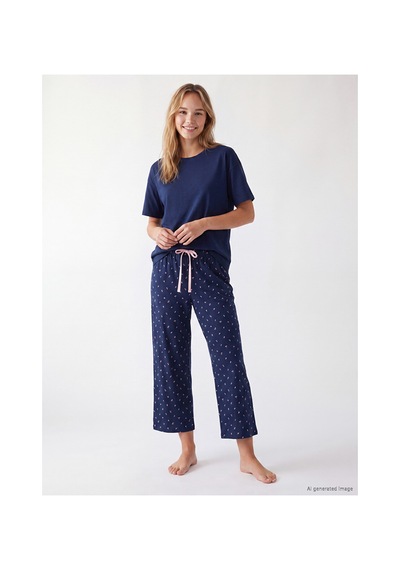 Lcw Dream Lacivert %100 Pamuklu Kadın Kaprili Pijama Takımı