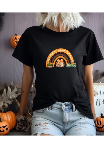 Aselinda Halloween Baskılı Pamuklu Bisiklet Yaka Tişört Kombin Yapmak İçin 2 Ürün Ekleyiniz Siyah