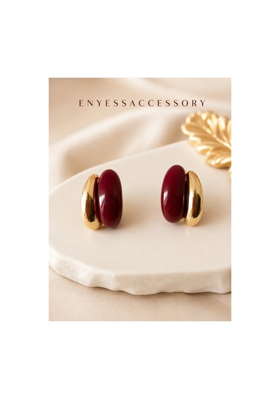 Bombeli Bordo Gold Detay Vintage Küpe Bordo Bordo