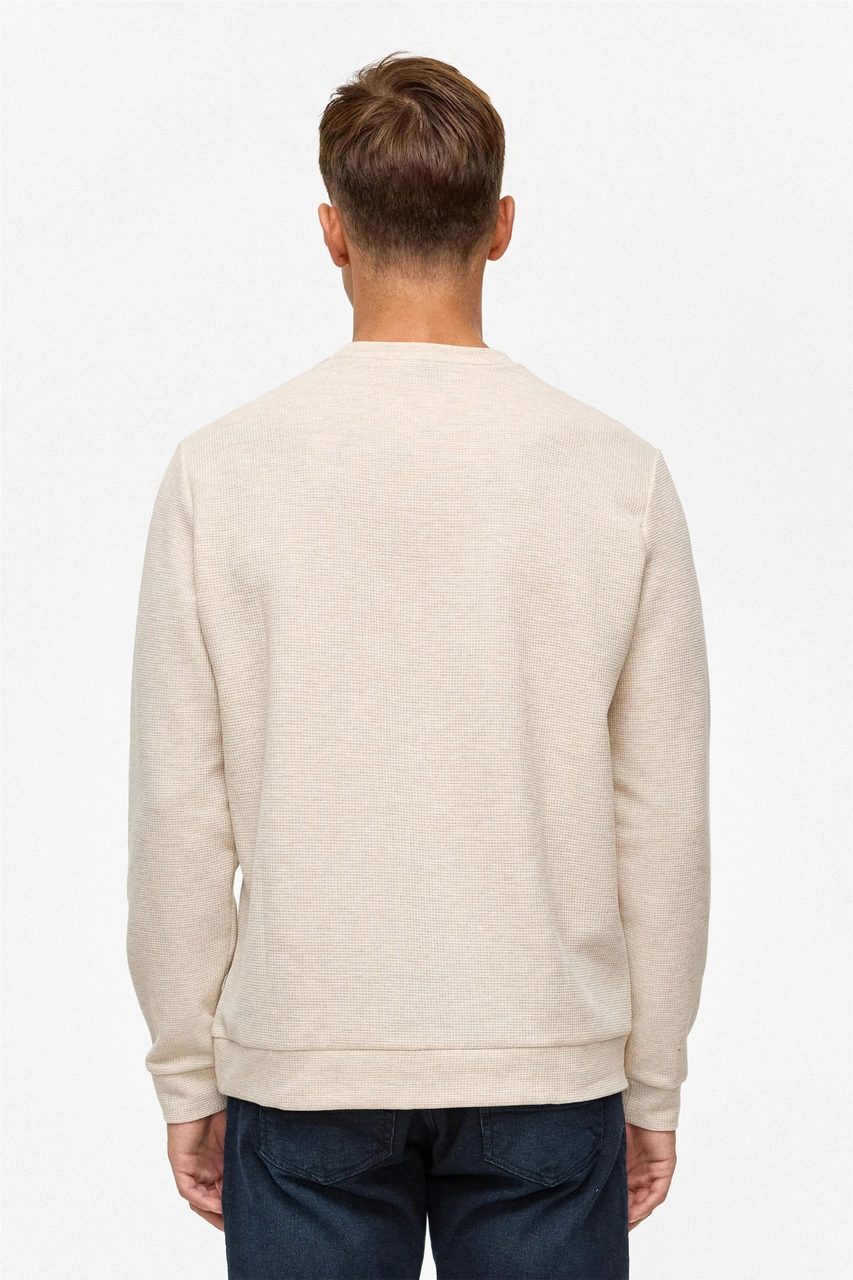 Süvari Bej Regular Düz Bisiklet Yaka Sweatshirt-38782 Bej