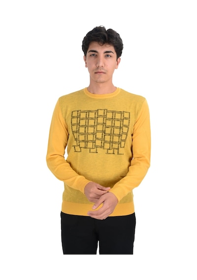 Cengiz İnler Bisiklet Yaka Kare Desen Yünlü Erkek Triko Kazak
