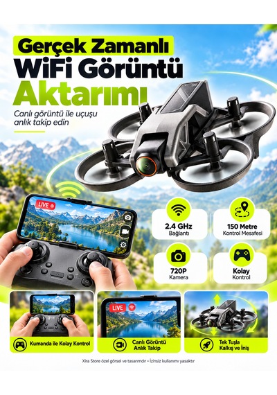 720p Kameralı Wifi Fpv Drone Çift Bataryalı 150 Metre Kontrol Mesafeli Tek Tuş Kalkış İniş 360 Takla