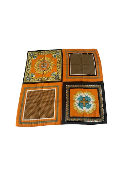 Tikitonki Çiçek Desenli Oranj Saten Eşarp - 90x90 Oranj Oranj