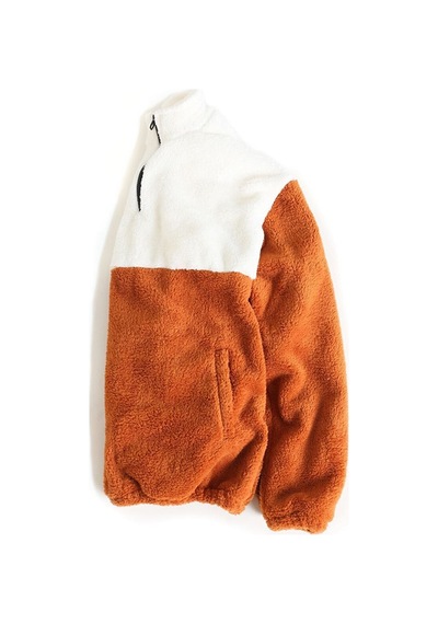 Fifty Color Erkek Oversize Yarım Fermuarlı Pelüş Sweat-Beyaz - Tarçın