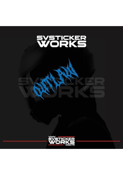 Outlaw Yazılı Kask Sticker Tüm Kasklar Uyumlu Tek Yön 1 Adet Mavi