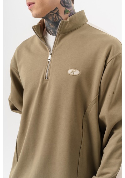 Respire Erkek Pis Dikiş Detaylı Yarım Fermuarlı Diagonel Sweatshirt Haki