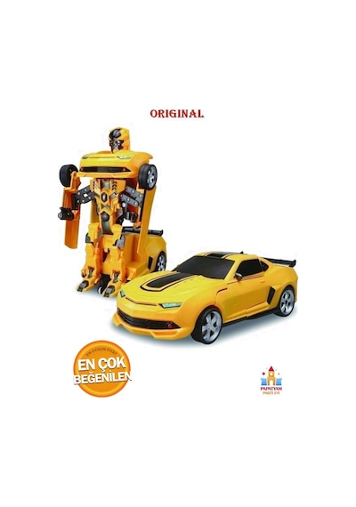 Bumblebee Robot Araba Pilli 25 Cm - Işıklı Ve Sesli, Çocuklar İçin Eğlenceli Transformer Sarı