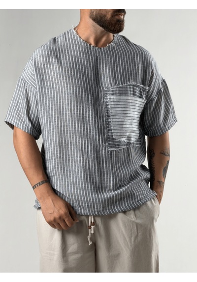 Cocopelli Siyah Çizgili Patch Bohem Erkek T-shirt Coc3289