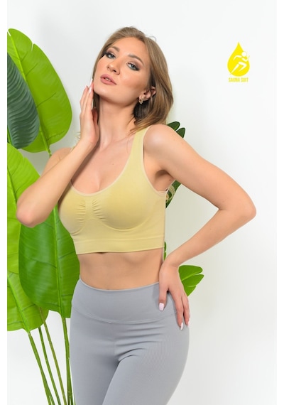 Sauna Suit Top Büstiyer Kadın Modal Crop Toparlayıcı Kalın Askılı Seamless Dikişsiz Örme Bustiyer Ten Rengi