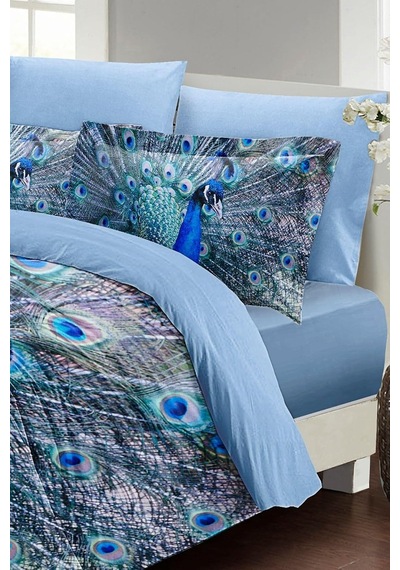 Tr Çift Kişilik Pamuk Saten Pauw Nevresim Takımı, Mavi, 200x220, Monohome34085 Diğer
