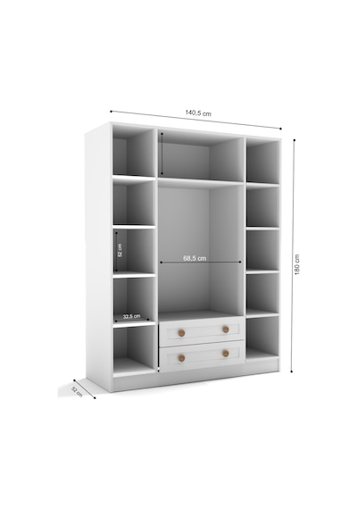 Bohem 4 Kapak 2 Çekmece Gardırop Mdf Kapak Beyaz