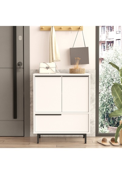 Robin Home Lidya Ayakkabılık Çok Amaçlı Dolap 3 Kapaklı Metal Aya Beyaz