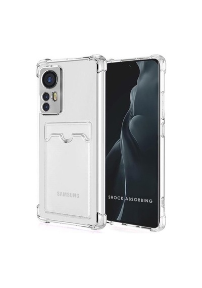 Xiaomi 12X Kılıf Darbe Emici Köşe Korumalı Kartlıklı Cüzdanlı Silikon Kapak Şeffaf