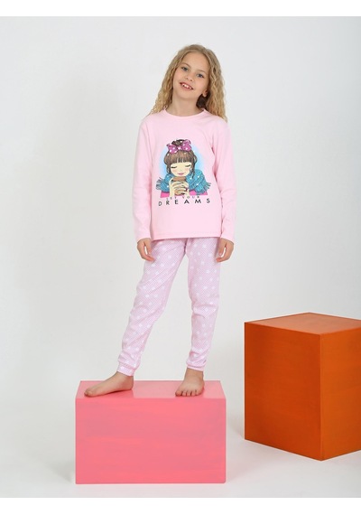 Kız Çocuk Uzun Kollu %100 Pamuklu Pijama Takımı Let Your Pembe