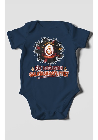 Morivokids Biz Doğuştan Galatasaraylıyız Kısa Kollu Bebek Body %100 Pamuk Lacivert