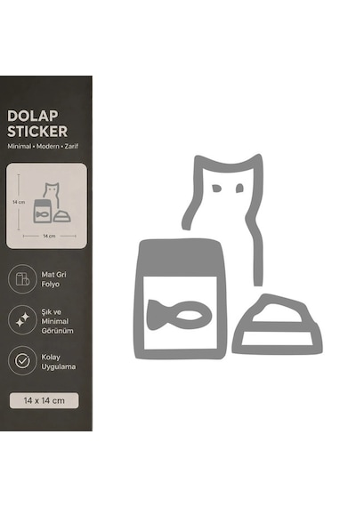 Kedi Maması Mat Gri Dekoratif Folyo Sticker 14x14 Cm