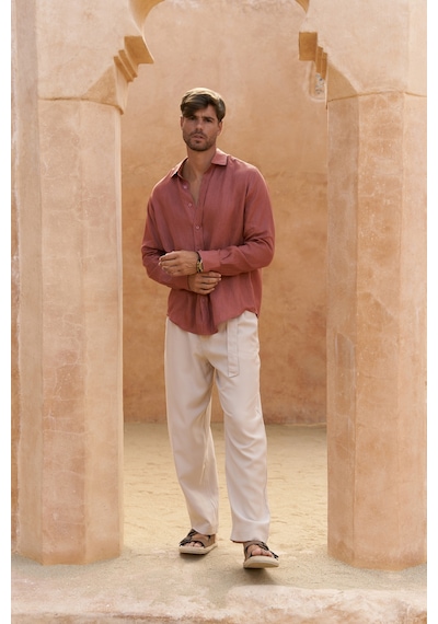 Mai Collection Mai Studios Co. Agnola Oversize Erkek Tarçın Keten Gömlek Tarçın