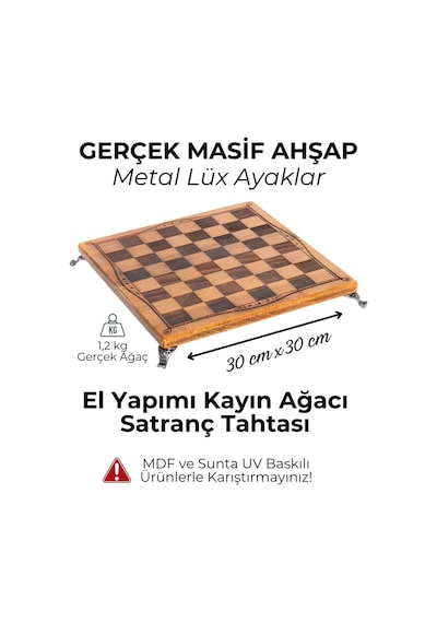 Mc97 - Çin Antik Figürlü Metal Taşlar 30x30cm Gerçek Kayın Tahtası - Hediyelik Satranç Takımı
