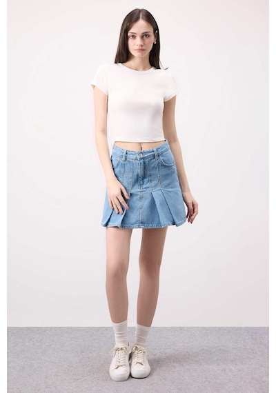 Defacto Fashion Fit Pileli Jean Mini Etek B9853AX24SMNM39 Mavi