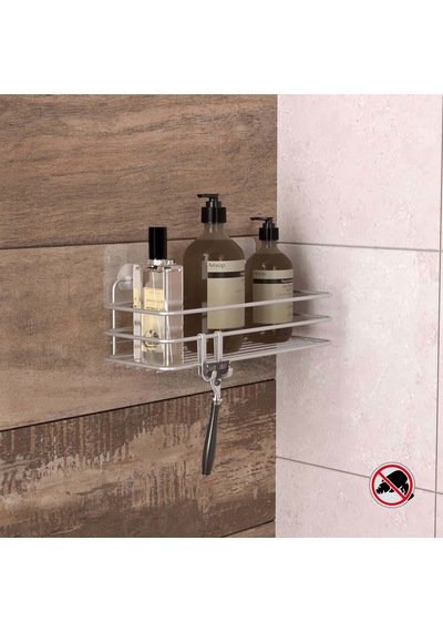 Teknotel Yapışkanlı Kancalı Banyo Rafı Silver St117H Gümüş