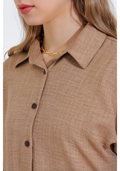 Bigdart Kadın Camel Oversize Keten Alt Üst Takım 6622 6622bgd19-278-14415 001