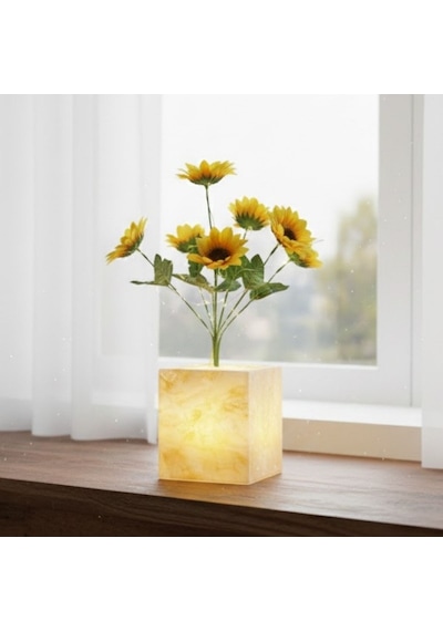 Sarı Saksılı Led Yapay Çiçek Çok Renkli