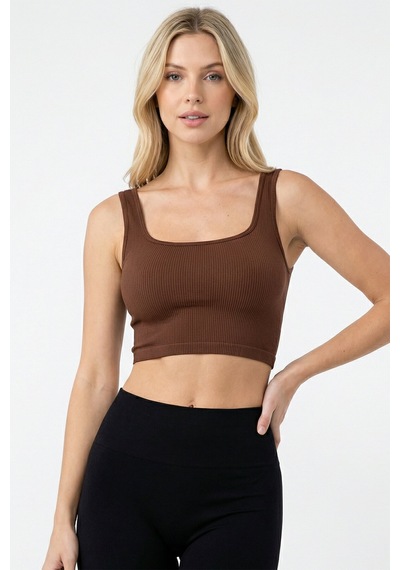 Nbb Kadın Kahverengi Kare Yaka Dikişsiz Crop Body