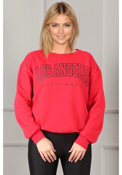 Mad Girls Kırmızı Baskılı Oversize Kadın Sweatshirt Mg780