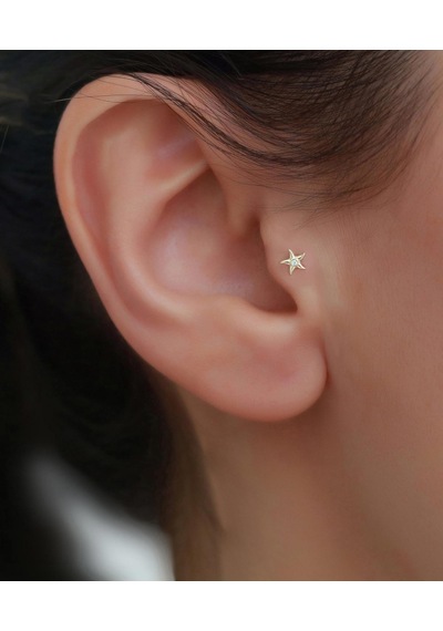 14 Ayar Altın Taşlı Deniz Yıldızı Tragus Piercing Sarı Altın