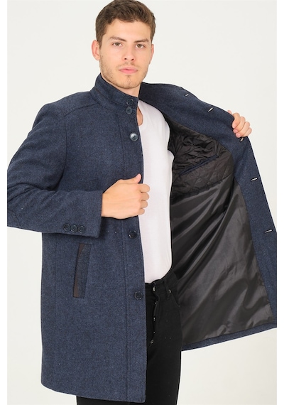 Plt8386 Dewberry Erkek Palto-Diagonal Siyah-Mavi Mavi - Siyah