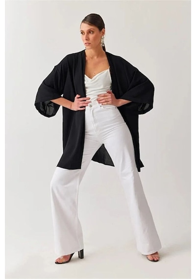 Woddi Trend Jean Yüksek Bel Wide Leg Beyaz Palazzo Pantolon Bol Paça Jeans Likrasız